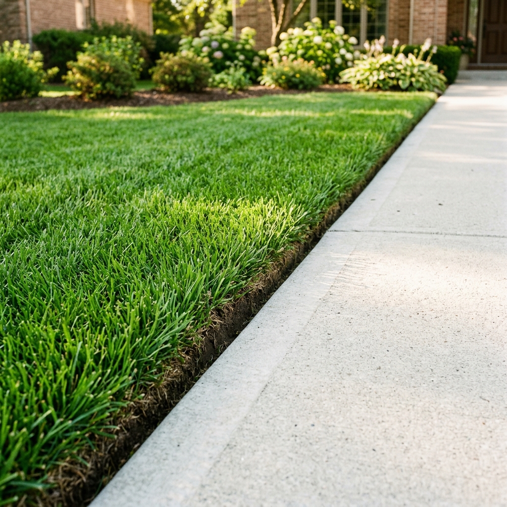 Crisp mechanical edge along a sidewalk